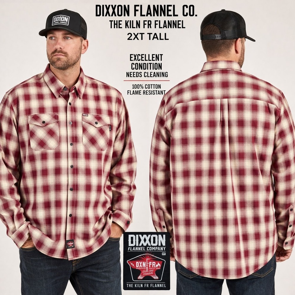 Dixxon Flannel‎ Co The Kiln FR Flannel Maroon Plaid Work Shirt Mens 2XT Tall